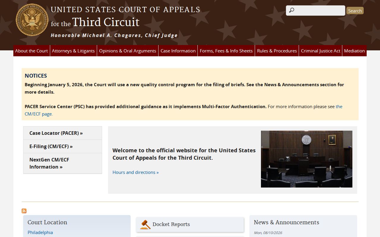 Pennsylvania court clerks Third Circuit federal appeals source