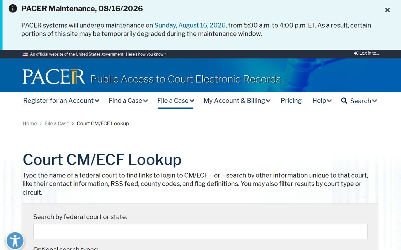 Pennsylvania court clerks PACER federal court lookup