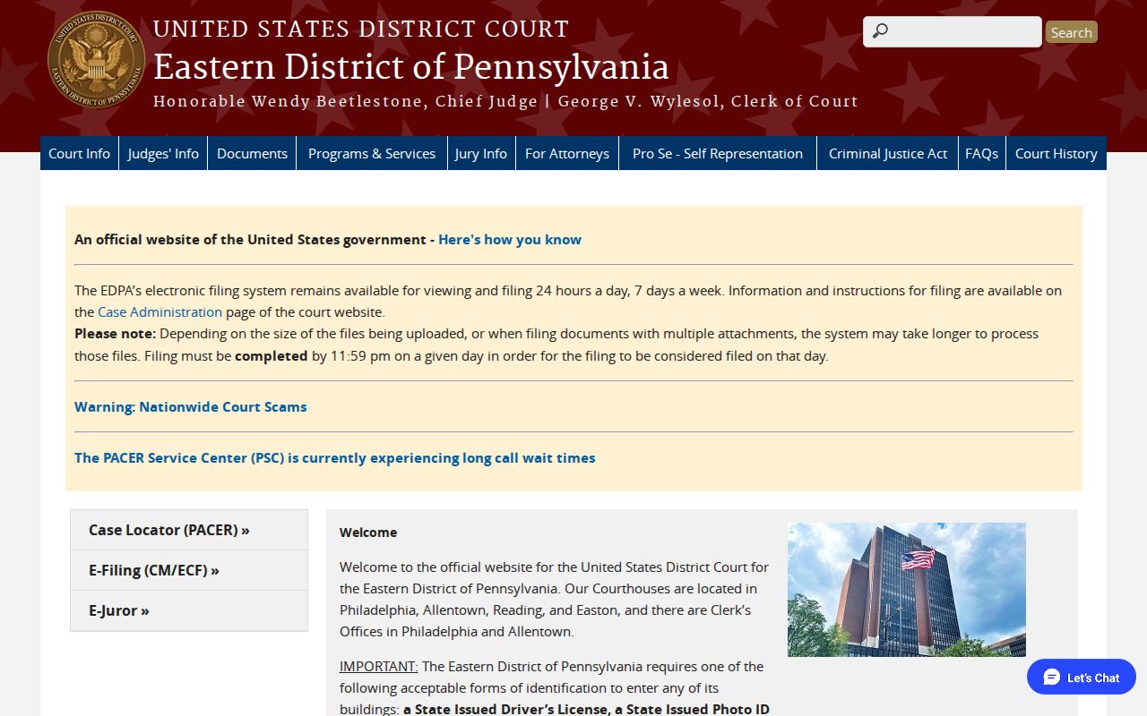 Pennsylvania court clerks Eastern District federal court source