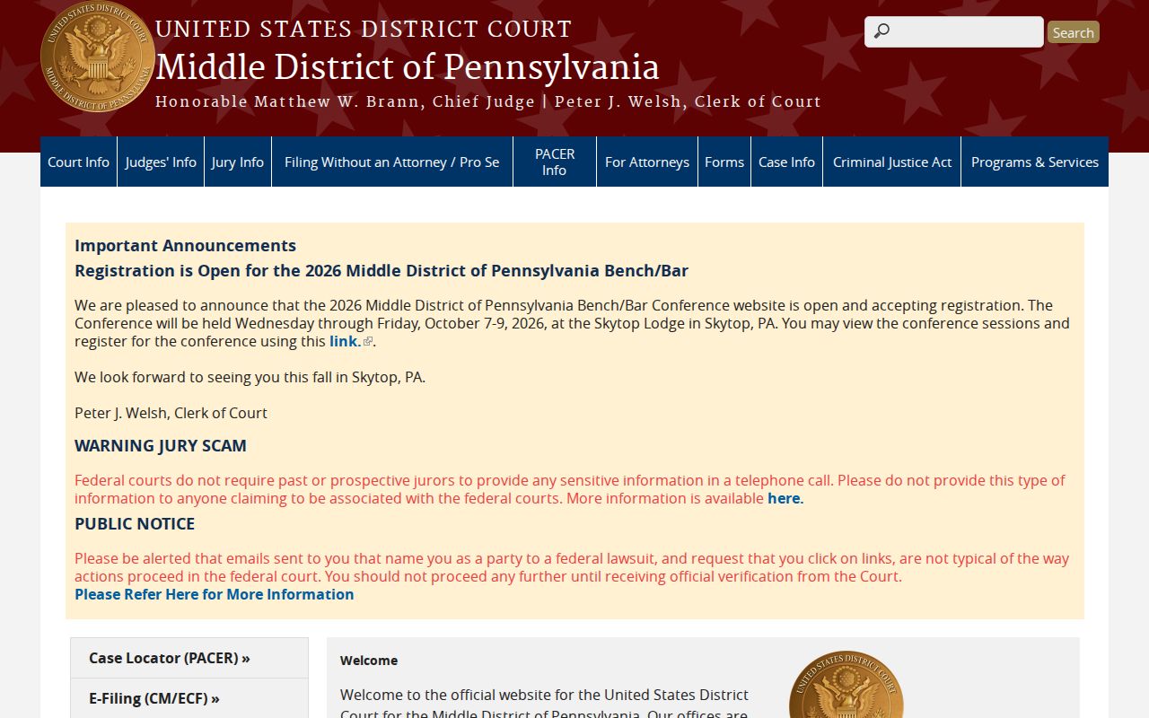 Pennsylvania court clerks Middle District federal court source