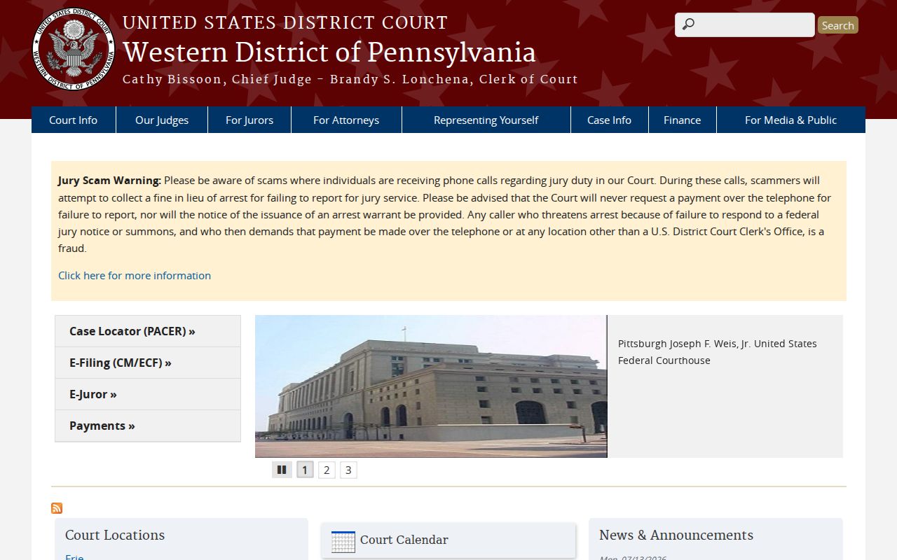 Pennsylvania court clerks Western District federal court source