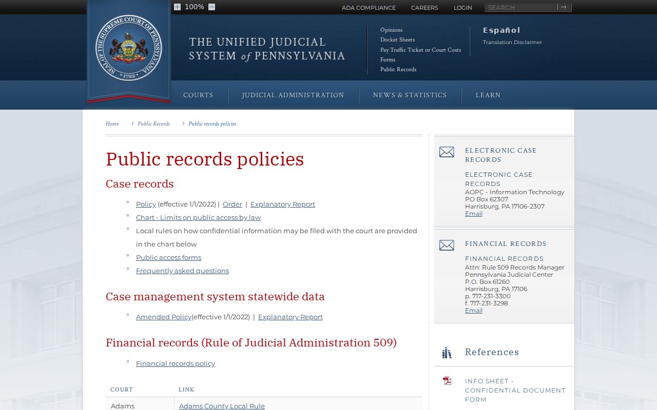 Pennsylvania court records public access policy library