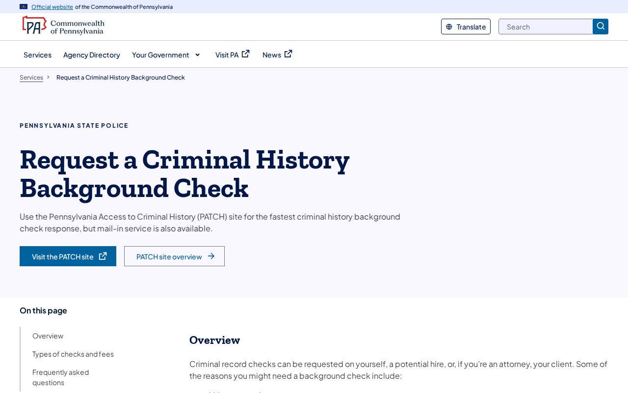 Pennsylvania criminal court records background check request service