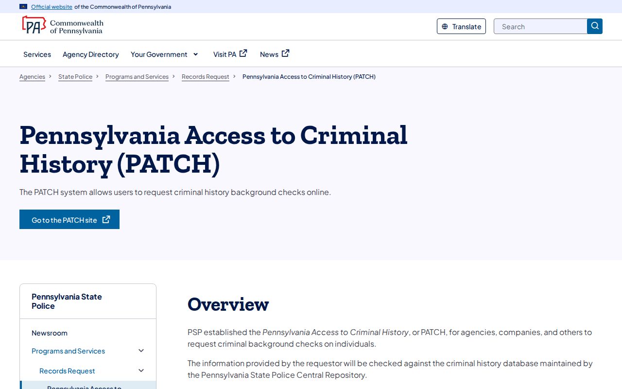 Pennsylvania criminal court records PATCH scope and results