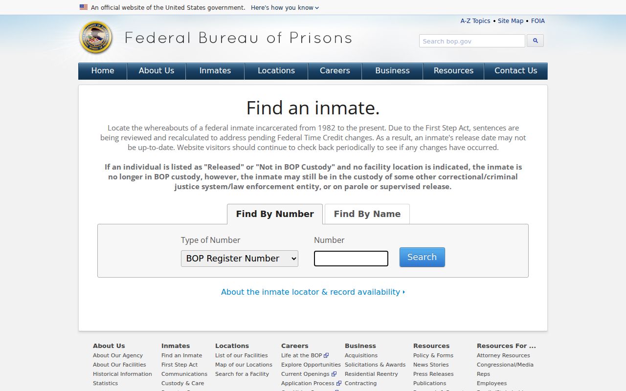 Pennsylvania inmate records federal BOP inmate locator
