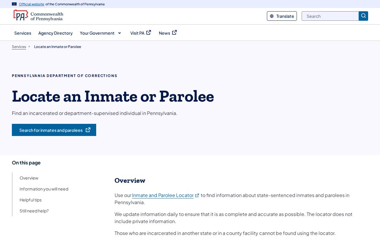 Pennsylvania inmate records official DOC locator instructions