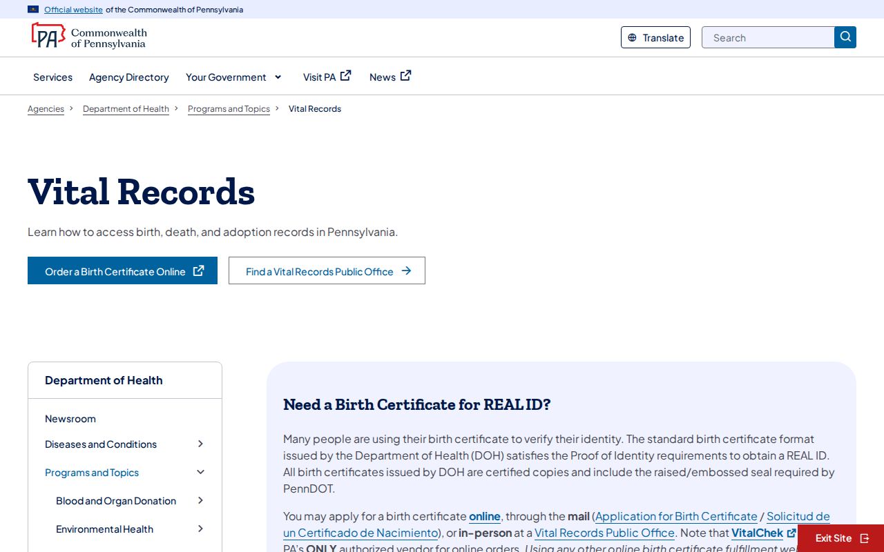 Pennsylvania marriage and divorce records vital records limitation