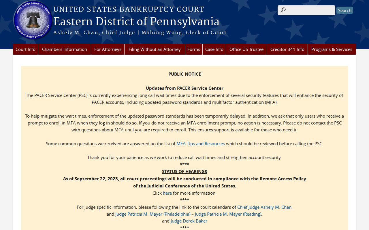 Pennsylvania Orphans' Court records and separate eastern bankruptcy court