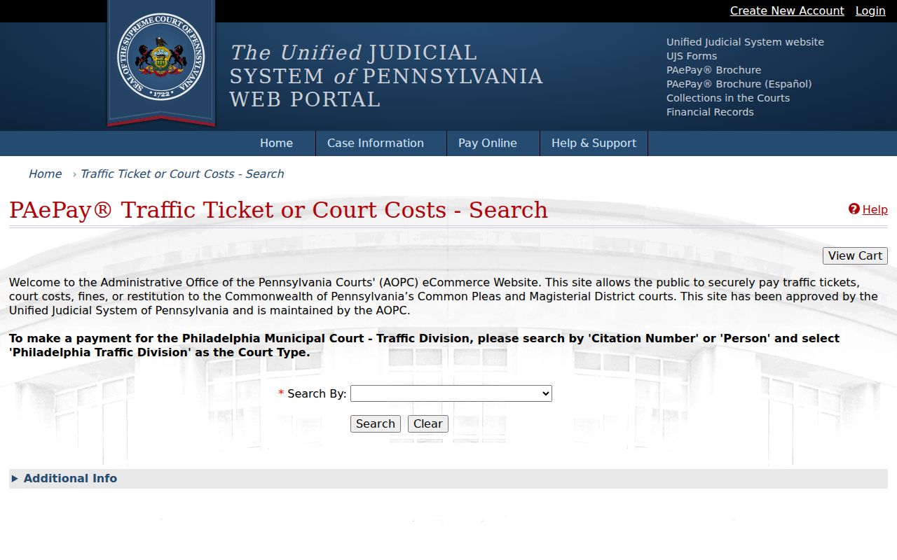 Pennsylvania traffic court records PAePay citation search