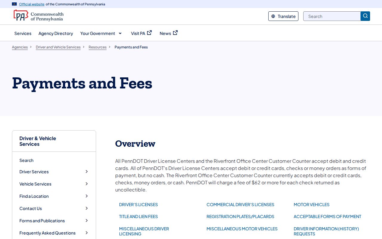 Pennsylvania traffic court records and PennDOT fee information