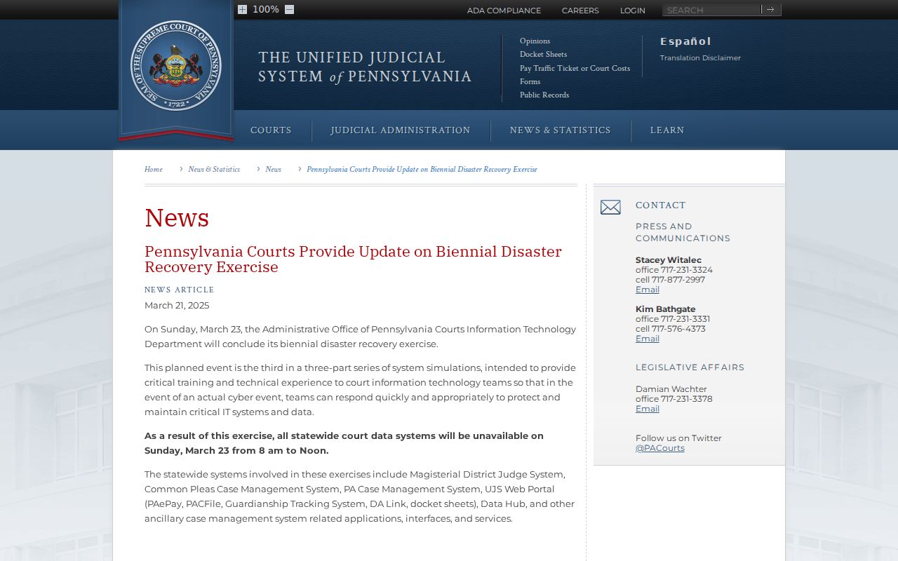 Pennsylvania warrant records court system continuity resource